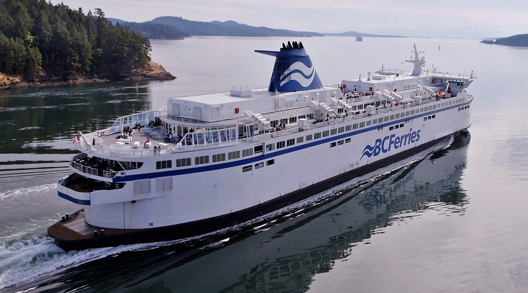 A BC Ferries vessel underway in calm Gulf Island waters.